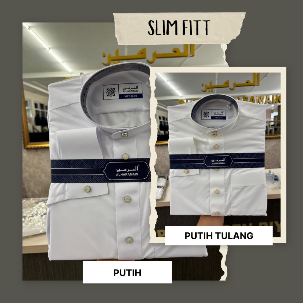 AL Haramain Jubah SlimFit Dewasa Premium Series Manset | Putih | Putih Tulang / Gamis Pria