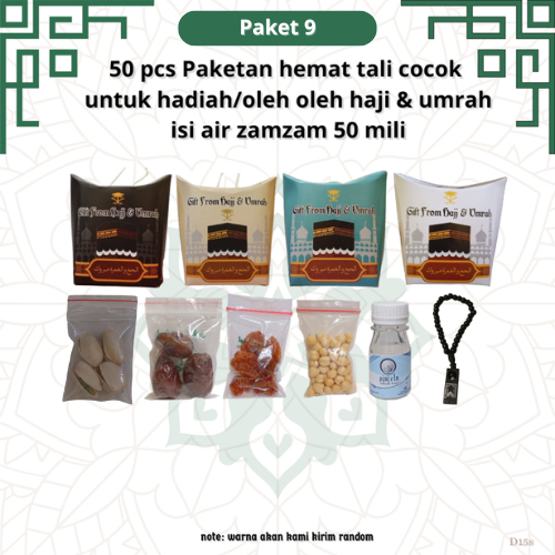 

paketan hemat tasbih+pistasio dus tali 50 pcs untuk oleh oleh haji dan umroh (isi air zamzam 50 ml)
