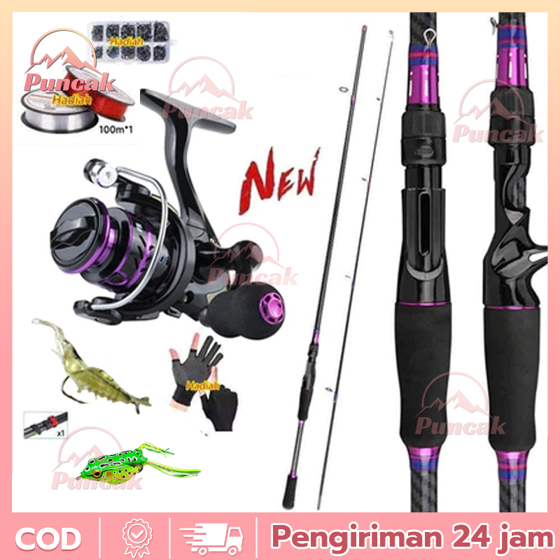 #PUNCAK#Joran Pancing Set 1.68M/1.8M/2.1M/2.4M Satu set reel dan joran 1.8M~2.1M dan reel full metal
