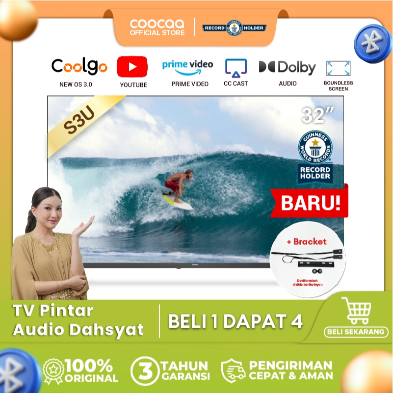 [+ BRACKET] COOCAA 32 inch Smart TV S3U - Digital TV - Dolby Audio - Youtube - Mirroring -  Flick Fr