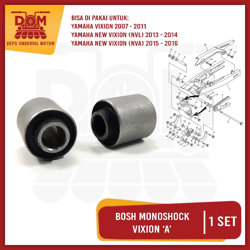 Bosh Mono Shock Vixion (PSP) Bos Pangkon Skok Belakang Yamaha Vixion Old New Set Isi 2