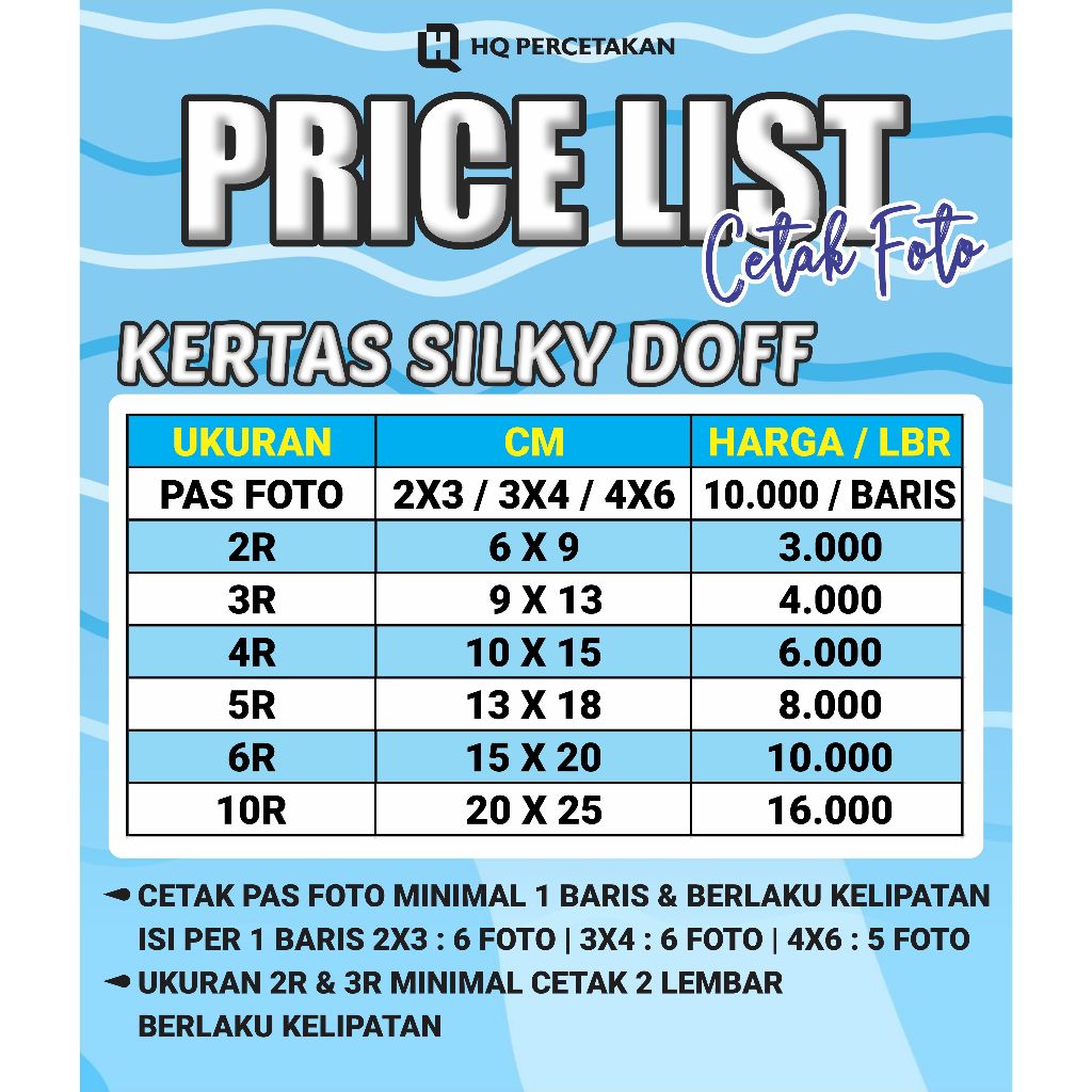 CETAK FOTO SILKY DOFF PAS FOTO 2R 3R 4R 5R 6R 10R