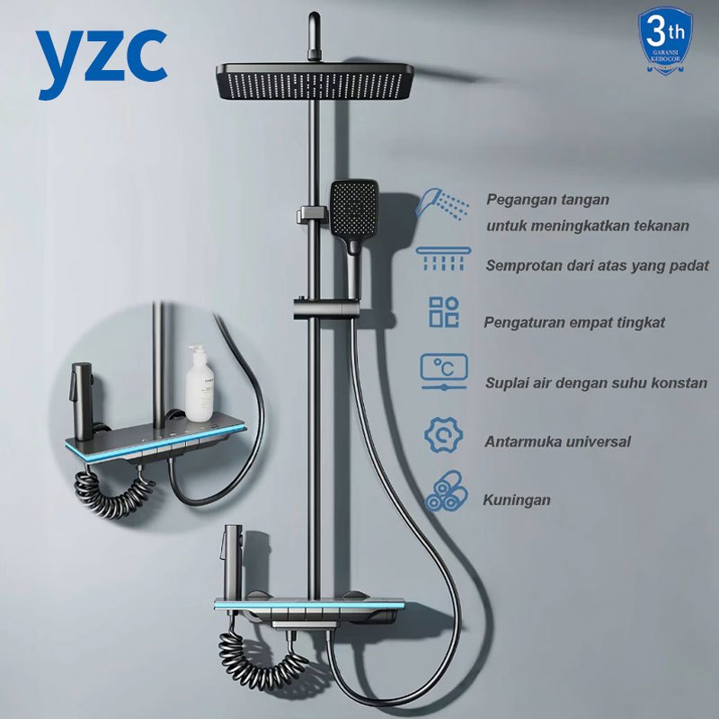 4 in 1 Shower Kamar Mandi  Smart Shower set tampilan digital Fungsi Panas Dingin Dengan Faucet showe