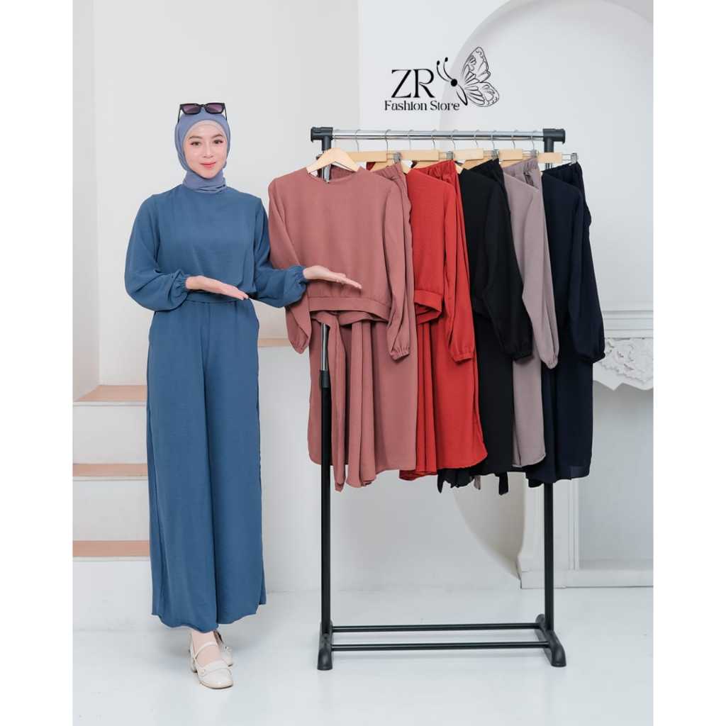 Setelan Wanita Kekinian Della Crinkle Premium – One Set Kulot Casual Santai Elegan