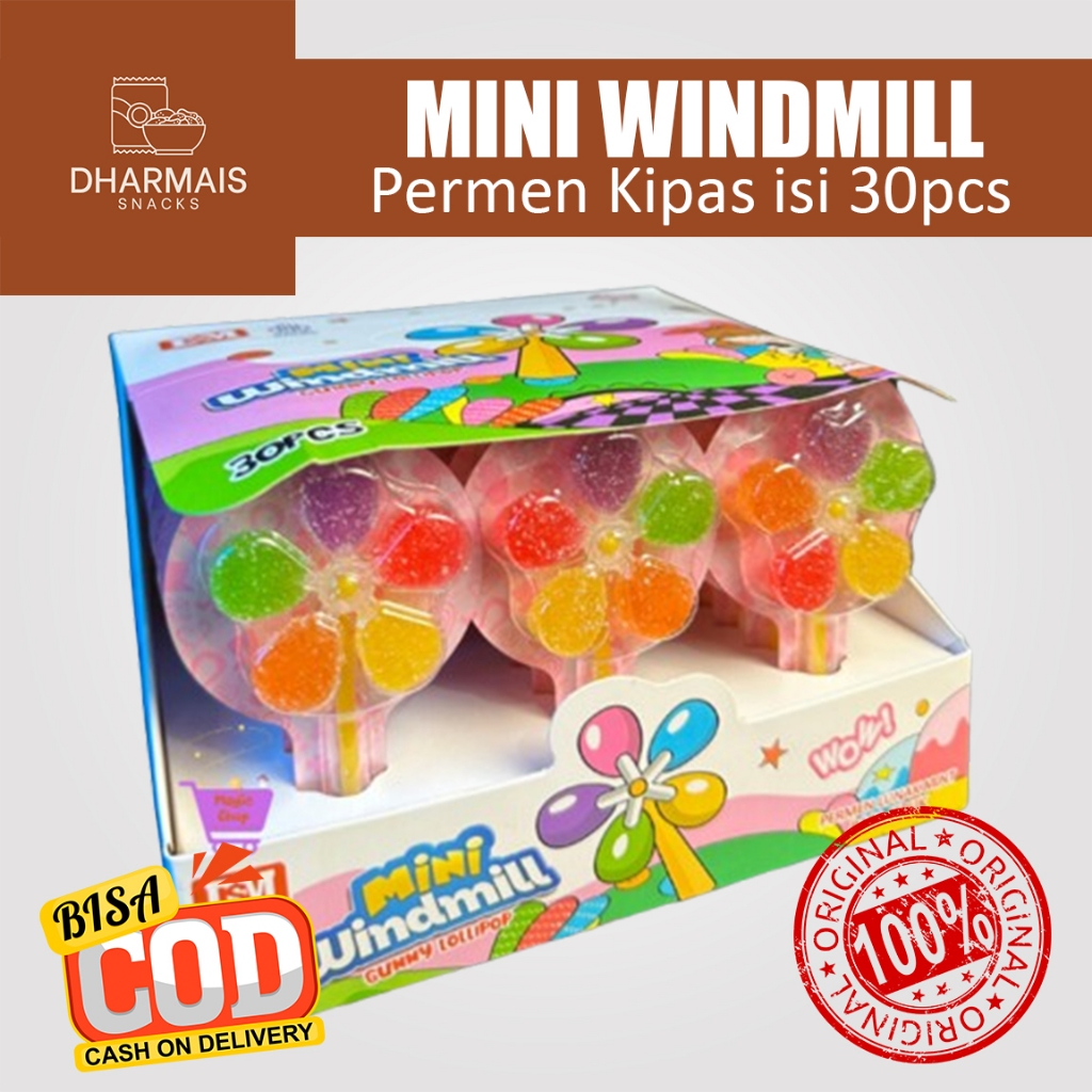 

Gummy Lollipop Windmill Box Permen Lunak isi 30 pcs Permen Kipas Kembang Gula - DHARMAIS SNACK