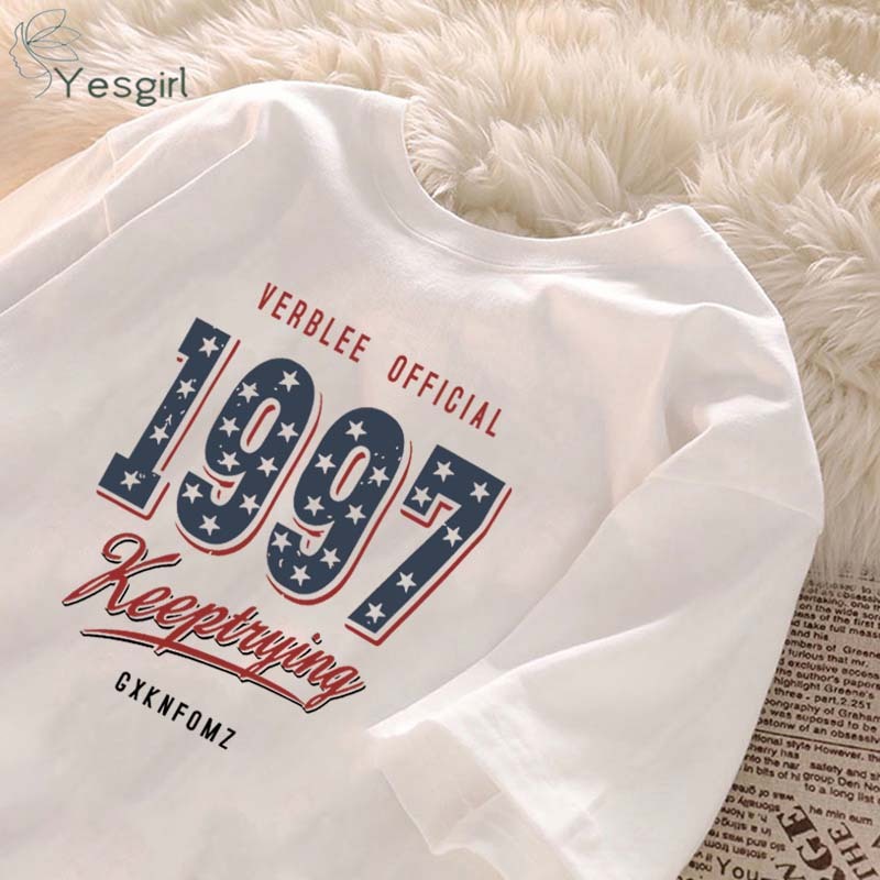 Yesgirl Kaus grafis bermotif bintang berujung lima gaya gadis seksi NO.1997 | Kaos Oversize Wanita |