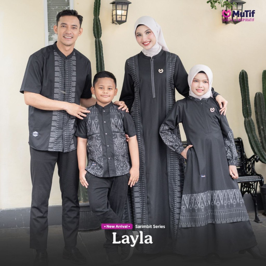 MuTif 100% ORI | Gamis Layla & Koko Qomar | Anthracite Black | Family Series | Sarimbit MuTif