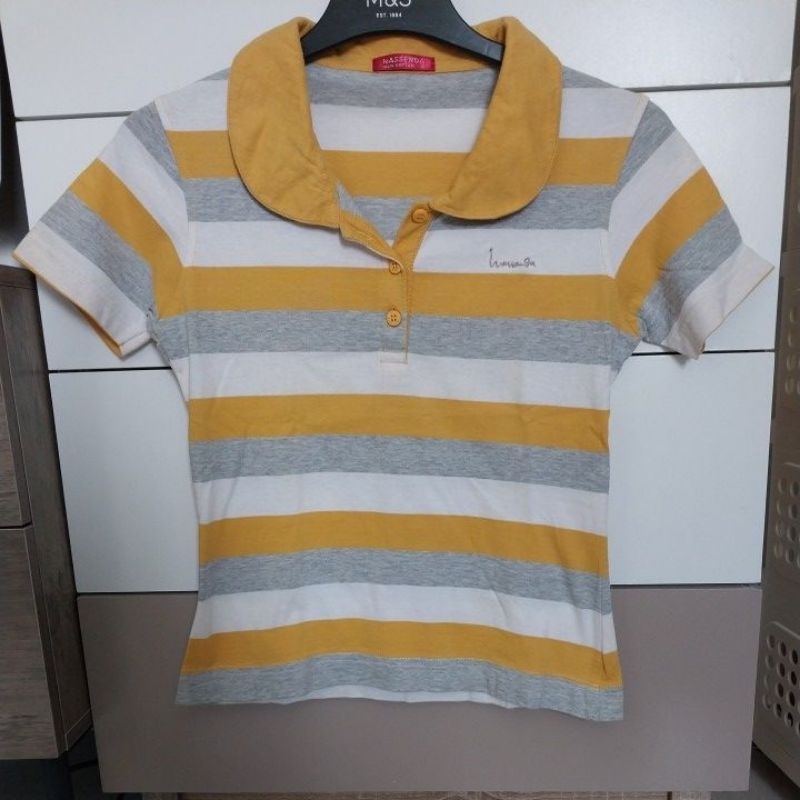 atasan kaos berkerah Stripped garis garis Hassenda