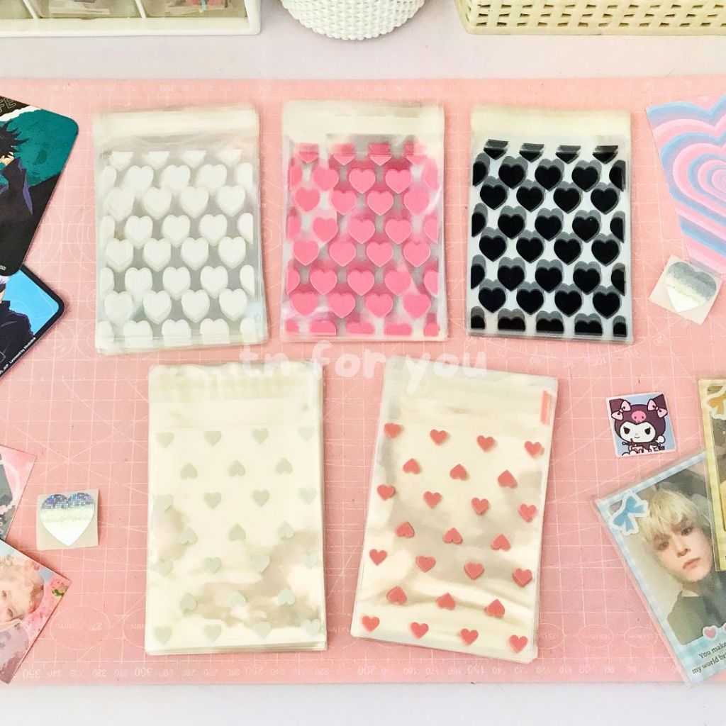 

Plastik Packing Kue Snack Cookies Freebies Motif Pita Bintang Bunga Daisy Heart Cat Kucing Cute Putih Pink Kuning Biru Fuchsia Cover Sleeve Toploader Photocard PC Freebies 8 x 10 cm | Plastic Sealing Bag Star Daisy Flower Ribbon Heart Cat Cute Pattern
