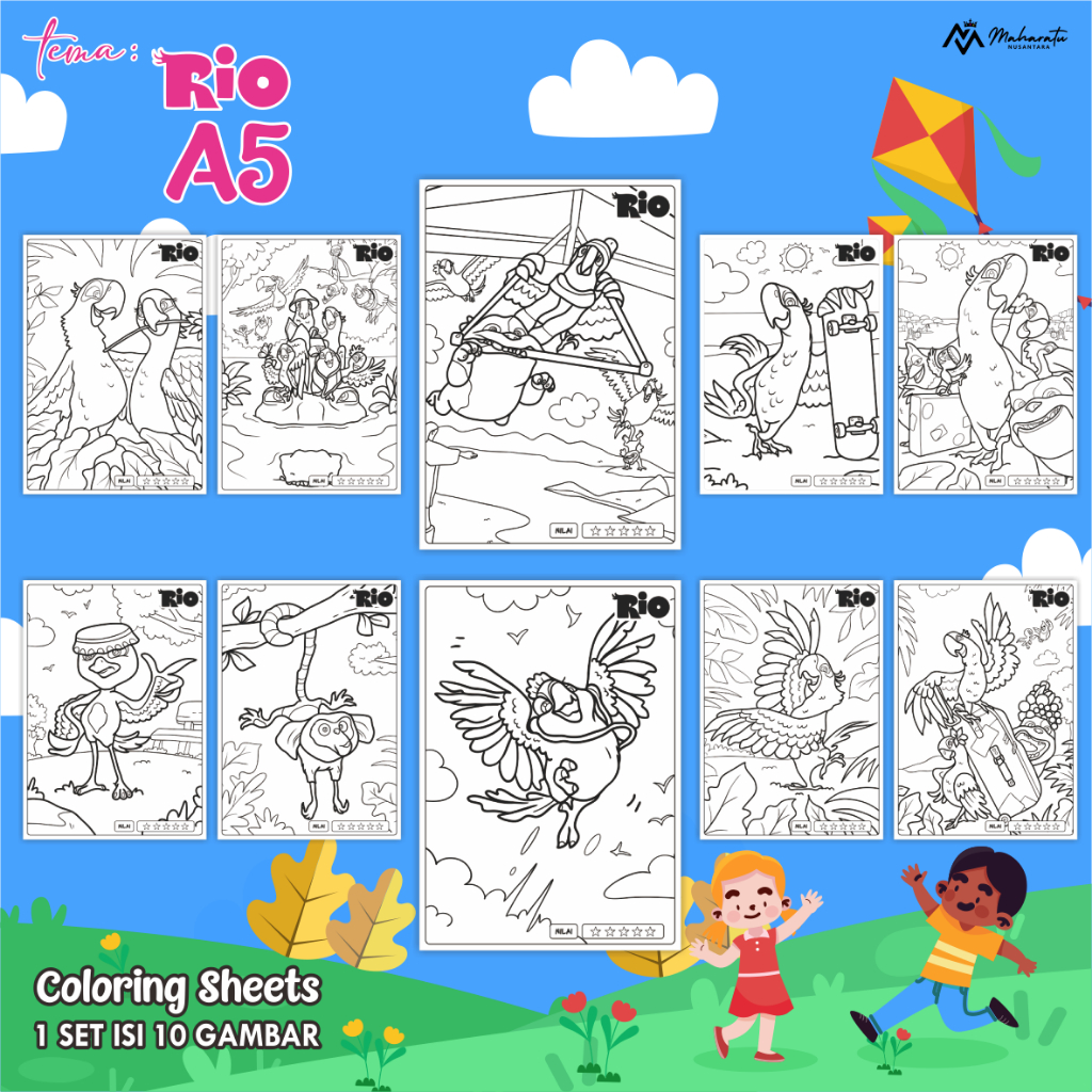 

[RIO] KERTAS MEWARNAI ANAK - LEMBAR GAMBAR READY STOCK 1 SET 10 LEMBAR - COLORING SHEET UKURAN A5