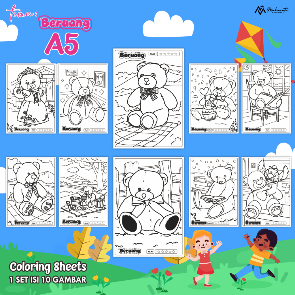 

[BERUANG] KERTAS BER GAMBAR ANAK - LEMBAR MEWARNAI 1 SET 10 LEMBAR READY STOCK - COLORING SHEET A5