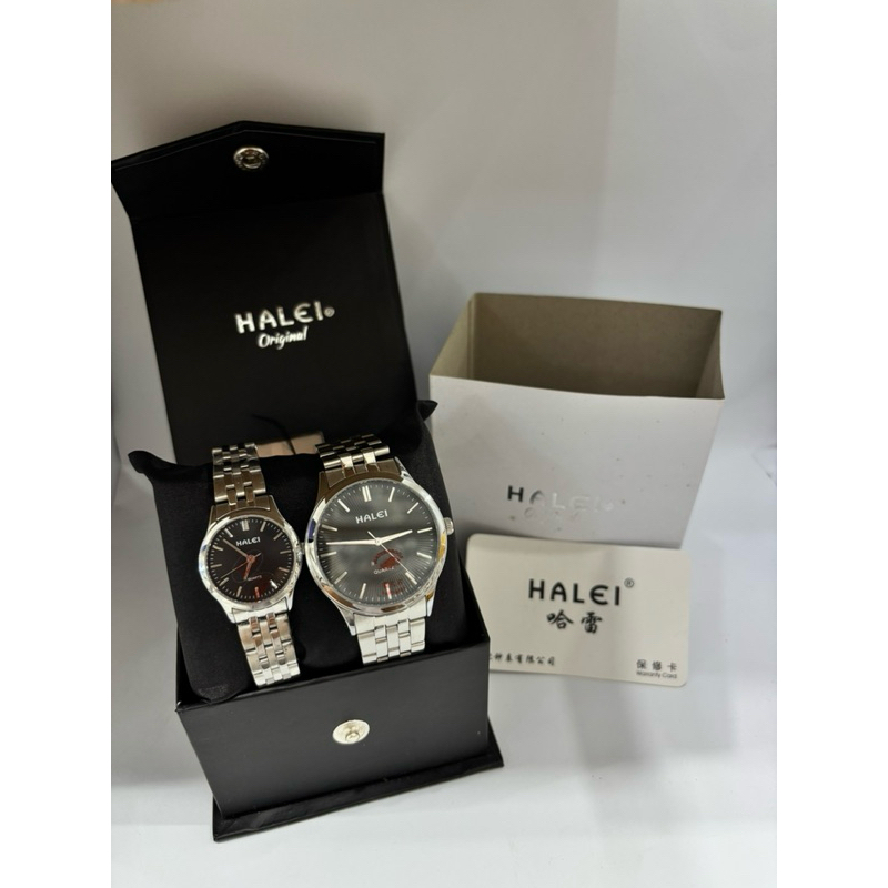 Halei couple 596 Jam Tangan Couple Halei Elegan Anti Air Rantai Stainless
