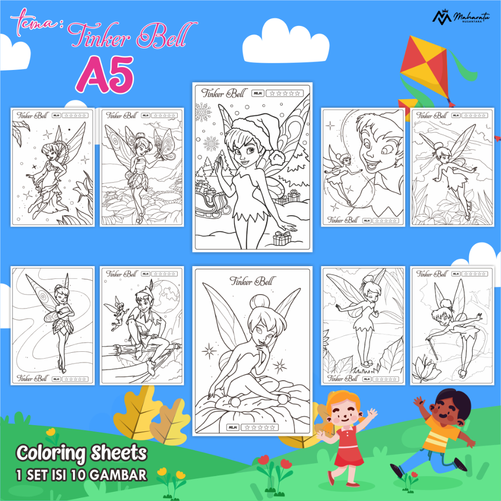

[TINKERBELL] KERTAS MEWARNAI EDUKASI ANAK - LEMBAR GAMBAR 1 SET ISI 10 LEMBAR READY STOCK - COLORING SHEETS A5