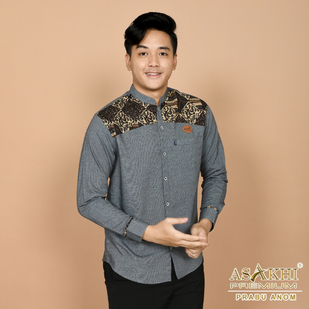 Baju Koko Pria Lengan Panjang Premium Terbaru 2025 Kemko Pria Dewasa Hitam Polos Kombinasi Batik