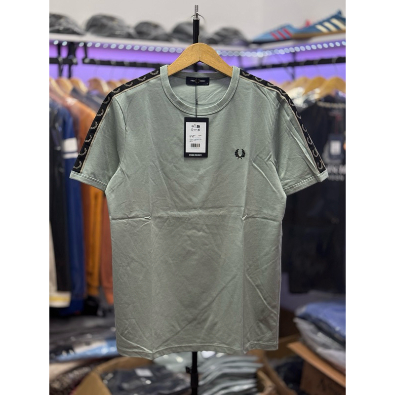 T Shirt Fred Perry Taped Contrast tape  Silver Blue/Warm Grey BNWT Original 100%