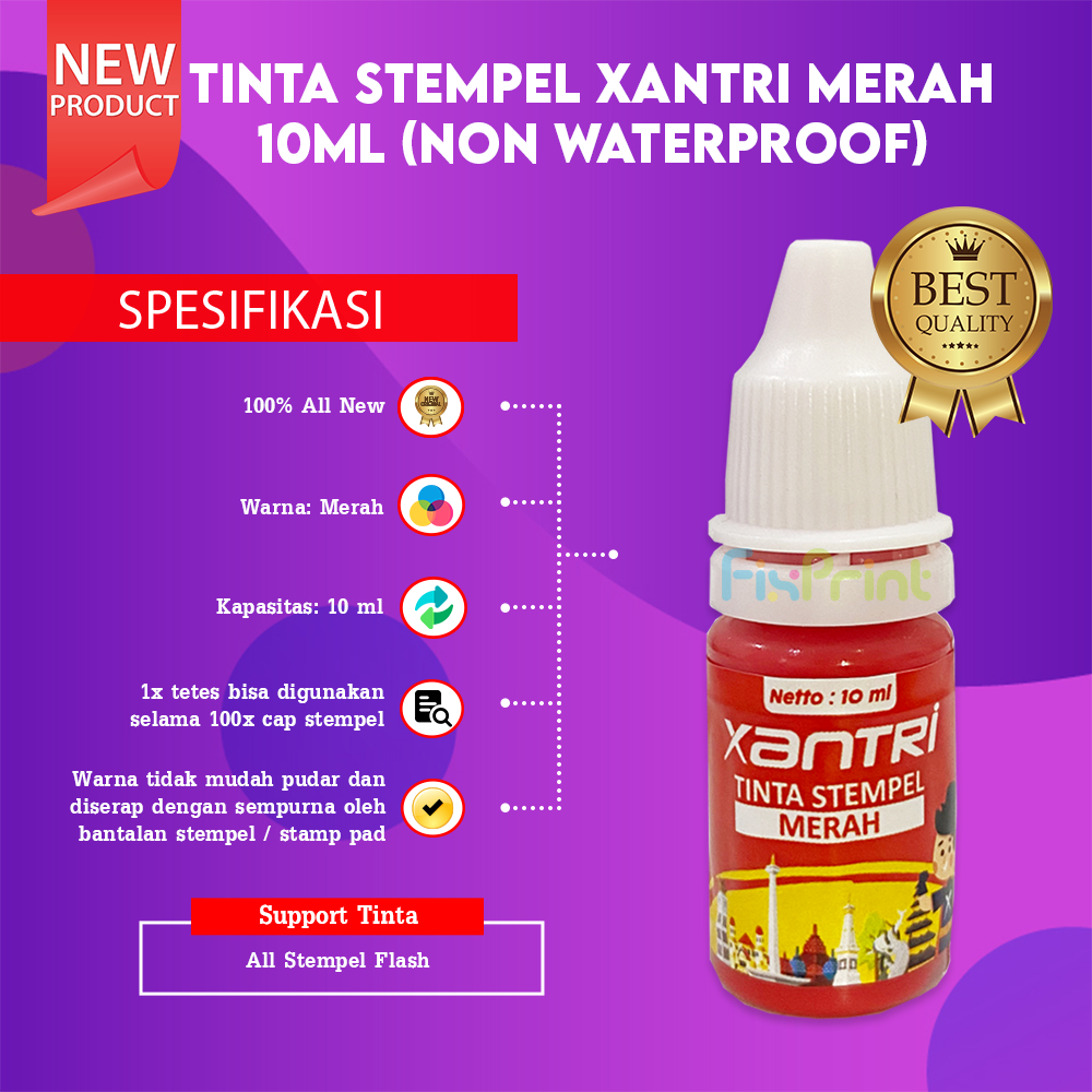 Fixprint Tinta Stempel Xantri Refill Stempel 10ml Waterproof / Non Wareproof Ink Stamp Flash Biru Hi
