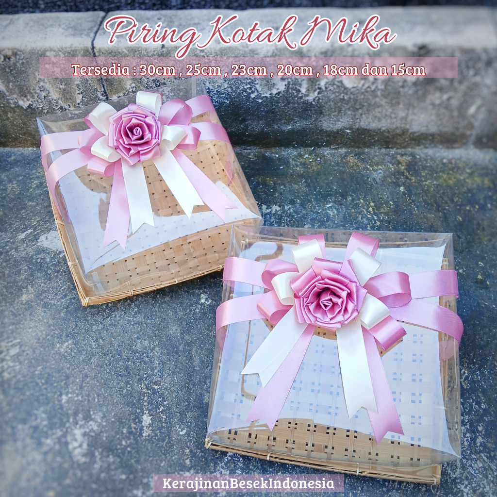 

BOX MIKA HANTARAN PERNIKAHAN /HAMPERS BONUS PITA BUNGA CANTIK Piring kotak 15cm-30cm mika parsel murah bambu