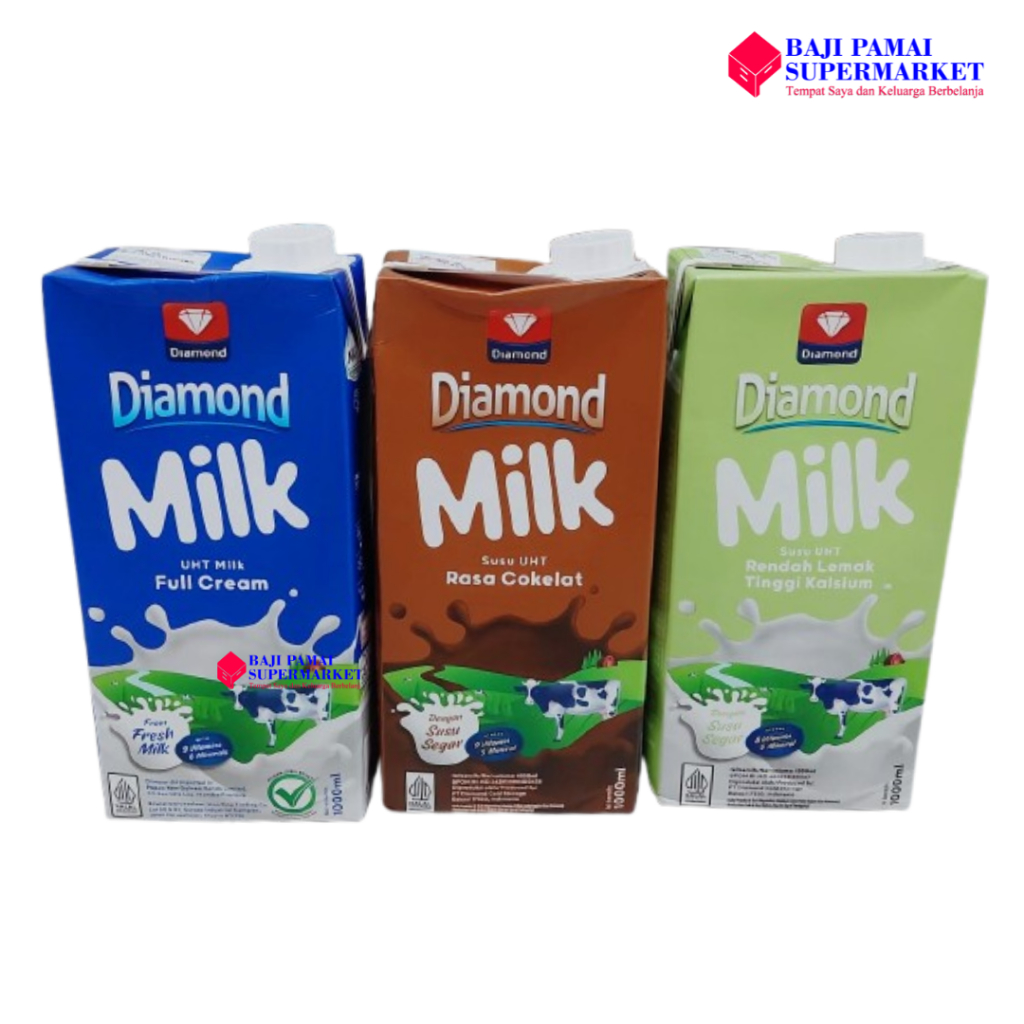 Diamond Milk Susu UHT 1 Liter All Variant - Full Cream / Rasa Cokelat / Rendah Lemak Tinggi Kalsium