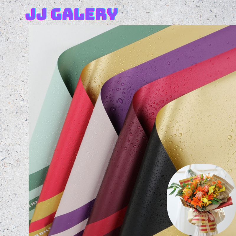 

Isi 20 LEMBAR Flower Wrapping Kertas Buket Wisuda Anniversary Romantis Gold Line Double Frame Cellophane Hand Bouquet KB086