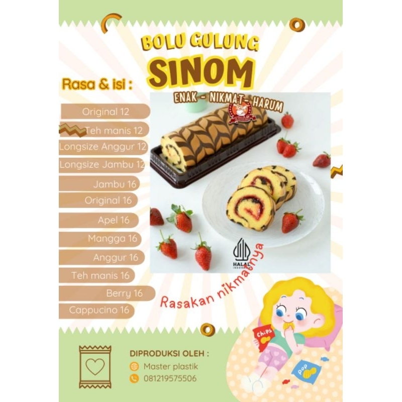 

Bolu gulung ragam rasa merk SINOM