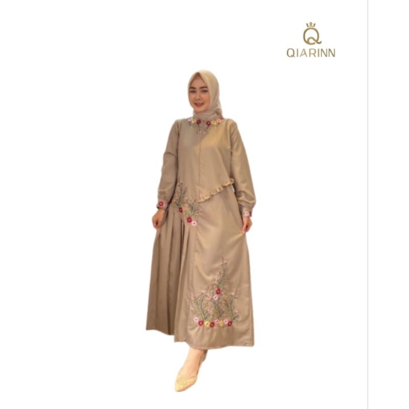 Qiarinn - Gamis Bordir Rempel Bahan Katun Toyobo