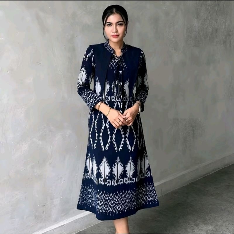 Dress Tenun Jepara Motif NTT Wanita – Gaun Etnik Modern Bahan Lembut, Nyaman Harian & Acara