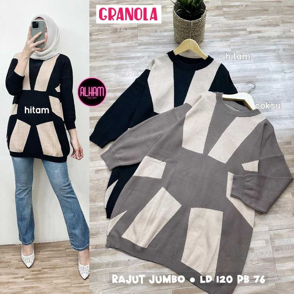 Granola Top Baju Atasan Blouse Wanita Super Jumbo Ld 130 140 150 Bigsize XXXXXL Bahan Premium Rajut 