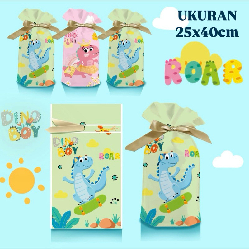 

10pcs Plastik Serut Dino Besar 25x40cm / Goodiebag Tali Serut size L Besar Pita Ulang Tahun / Ultah Anak Cewek Cowok Paskah Easter Halloween Acara