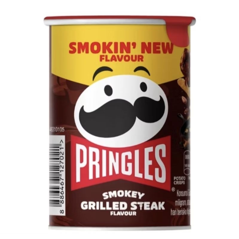 

Pringles 42 gram smokey grilled steak dapat 2 kaleng