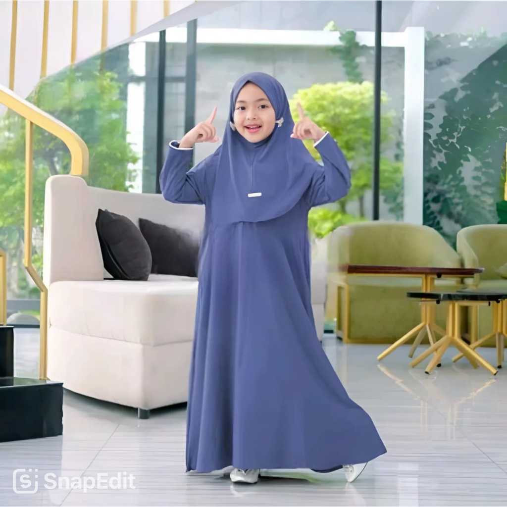 Gamis Anak Perempuan Abaya Set Hijab Abaya Inara Crincle  Premium Usia 2-12 Tahun
