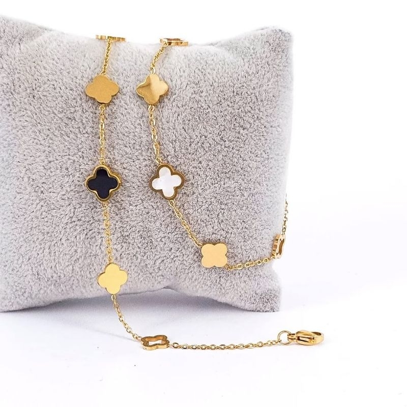 Gelang Clover Black & White Gold