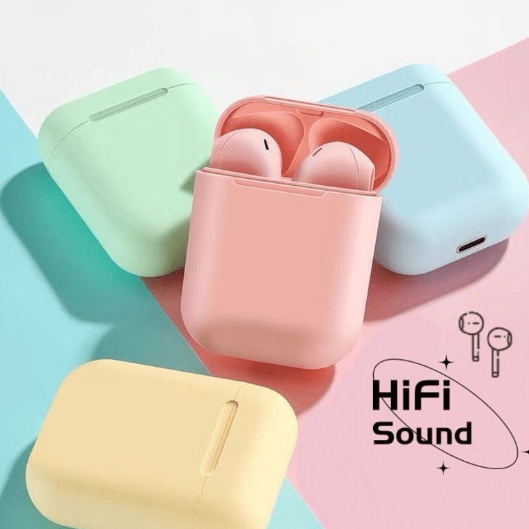 55TERBAIK Earphone Bluetooth INPODS WIRELESS i12 MACARON EARPHONE TWS BLUETOOTH 5