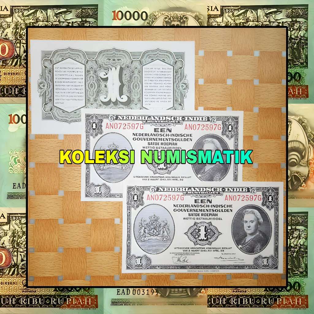 SOUVENIR REPRO UANG KERTAS KUNO HINDIA BELANDA 1 GULDEN NICA WILHELMINA 1943