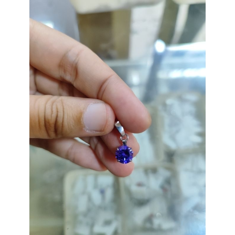 Liontin Stainless / Monel Batu Diamond Cutting Kecubung Bulat