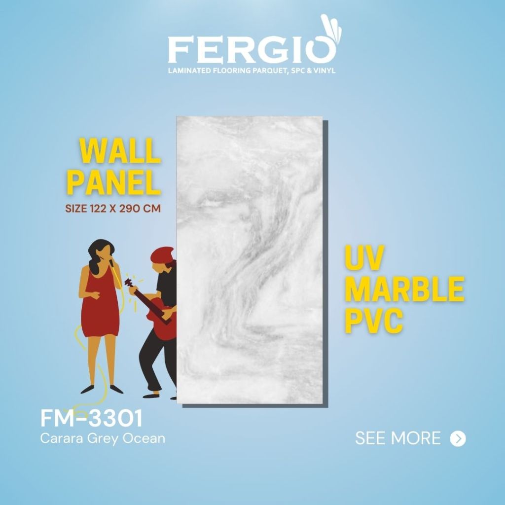 FERGIO UV Marble 2D Wall Panel Stone | Tebal 3mm | Wallboard PVC Marmer | Carara Grey