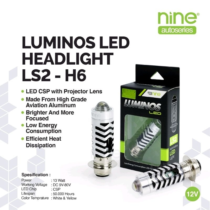 LAMPU LED UTAMA MOTOR H6 LASER + SENJA NINE LUMINOS LS2 2 WARNA