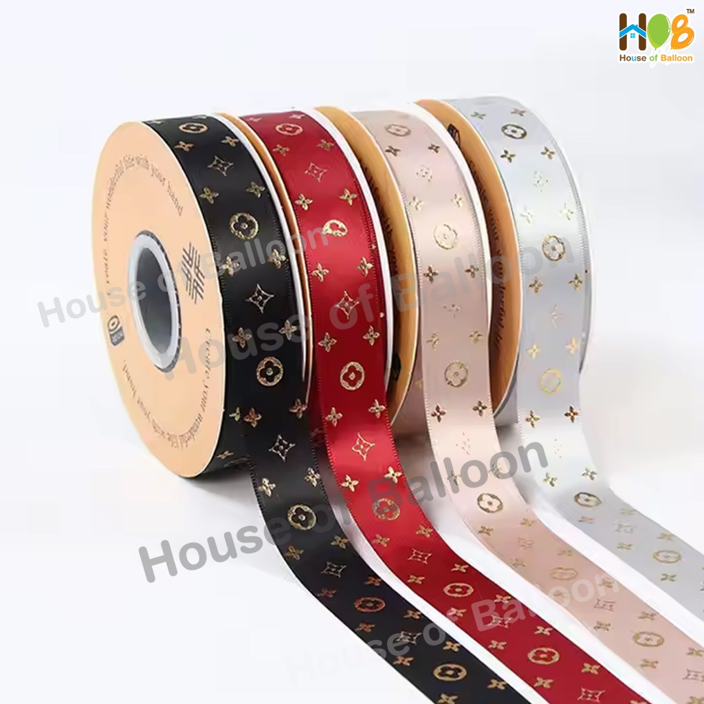 

[1 Meter] Pita LV Pattern Gold Emas Import - Gold Stamp Foil Print Ribbon 2.5 CM / Pita Satin