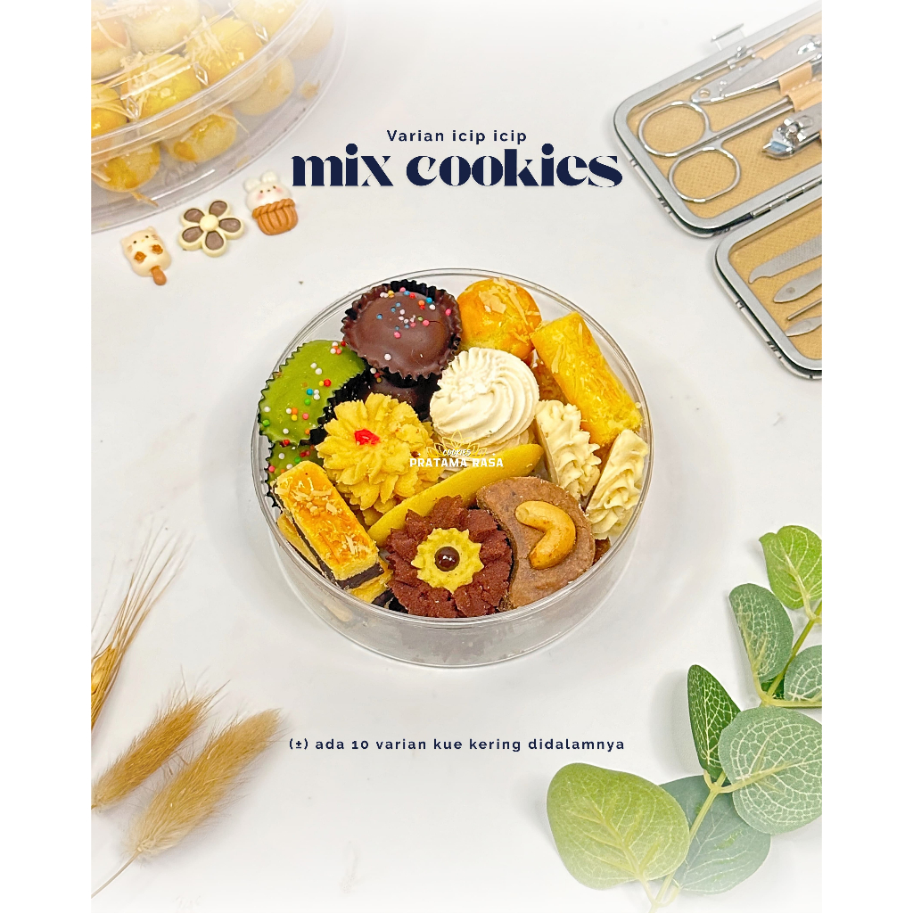 

Mix Cookies varian icip icip (Kue Campur) Pratama Rasa Kue Kering Renyah Berkualitas Toples 250ml / 250gram