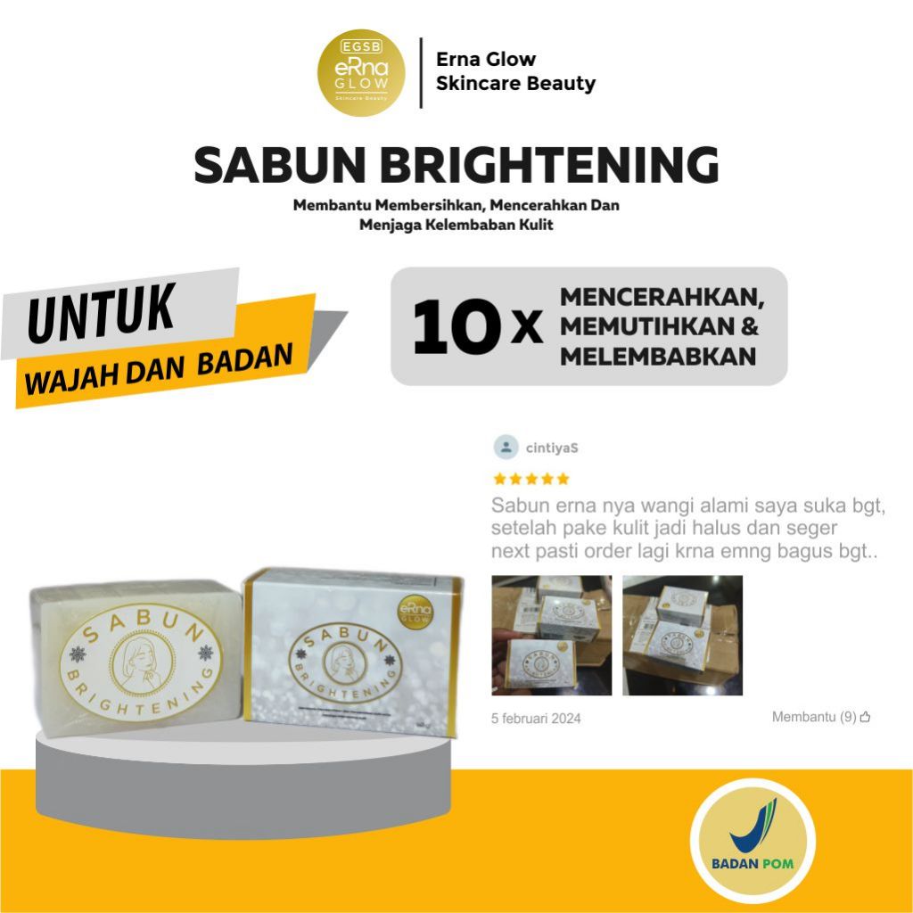 Erna Glow Sabun Muka Glowing Untuk Menghilangkan Flek | Sabun Brightning Soap Original Bpom | Sabun 