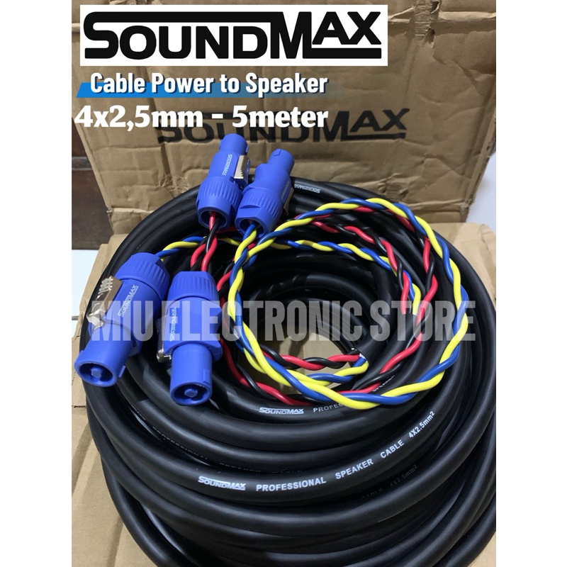 KABEL SPEAKER SOUNDMAX 4x2,5mm PANJANG 5 METER RAKIT PLUS JACK SPEAKON SOUNDMAX