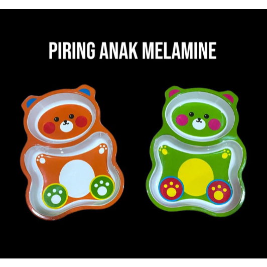 Piring Makan Anak Sekat 2 Karakter BERUANG Melamin SNI FOOD GRADE / Piring Karakter Anak Motif / Pir