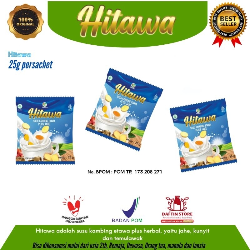 

HITAWA Sachet Box sachet Susu Kambing Etawa bubuk Plus Herbal Jahe Kunyit Temulawak rasa original sehat nyeri sendi dan tulang asam urat