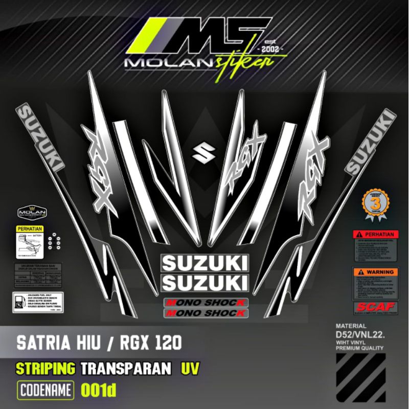 Decal Sticker Striping Variasi Transparan Uv Satria Hiu Malaysia RGX 120 Satria R Agresif Suzuki Sat