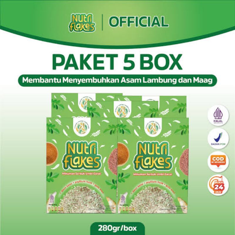 

Paket 5 Box Nutriflakes Sereal Umbi Garut - Bagus Untuk Mengatasi Asam Lambung BPOM