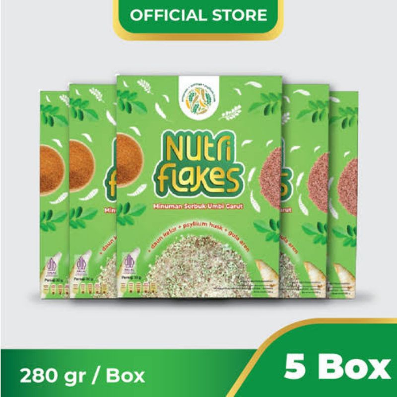 

Paket 5 Nutriflakes Sereal Umbi Garut Original Herbal Mengatasi Asam Lambung, maag, Dan Gred Bpom Halal