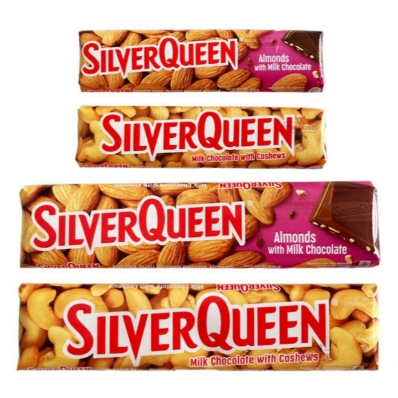 

SILVERQUEEN COKLAT 22gr 55gr ALMONDS CASHEWS MILK CHOCOLATE SILVER QUEEN