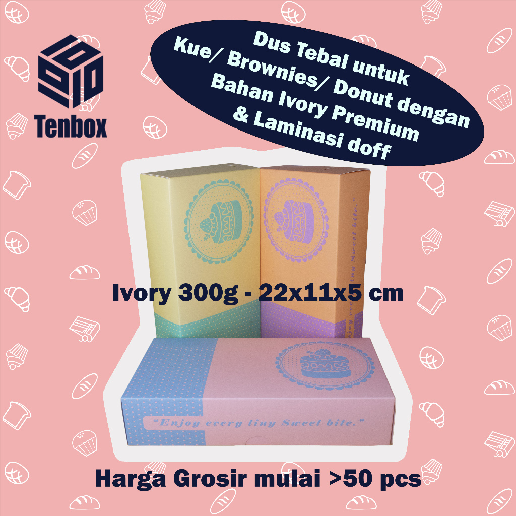

Dus Kue Brownies Donat Premium 22x11x5 cm (Motif Kue) - Laminasi