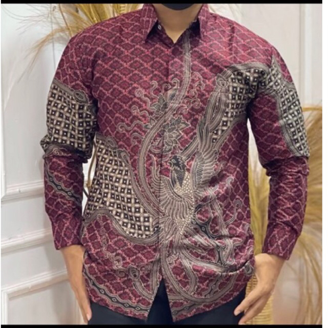 BATIK PRADA MAROON slimfit kemeja batik pria slimfit lengan panjang pendek bahan katun prima premium