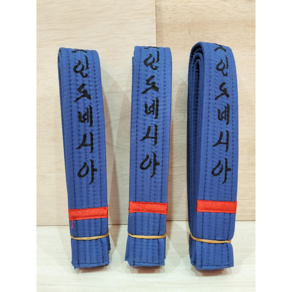 SABUK TAEKWONDO / GEUP WARNA BIRU STRIP PITA PENDEK MERAH