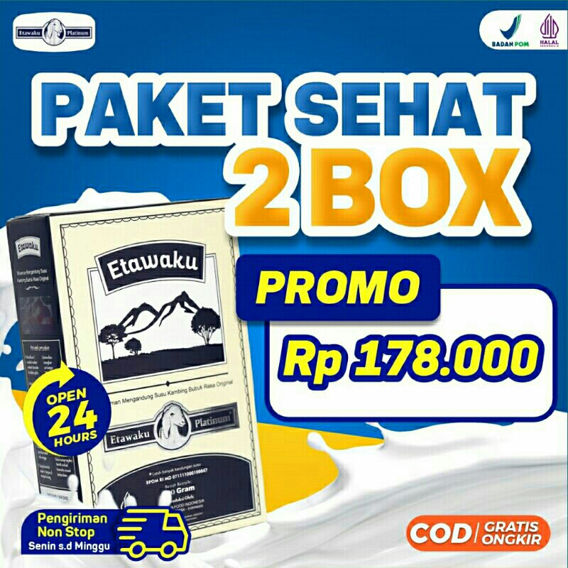 

Etawaku Platinum Paket Sehat 2 Box - Susu Kambing Etawa Penambah Kalsium Kuatkan Tulang & Sendi Solusi Atasi Gangguan Pernapasan Pernafasan Asma Bronkitis Pneumonia Sesek Napas Tingkatkan Kekebalan & Imunitas Tubuh